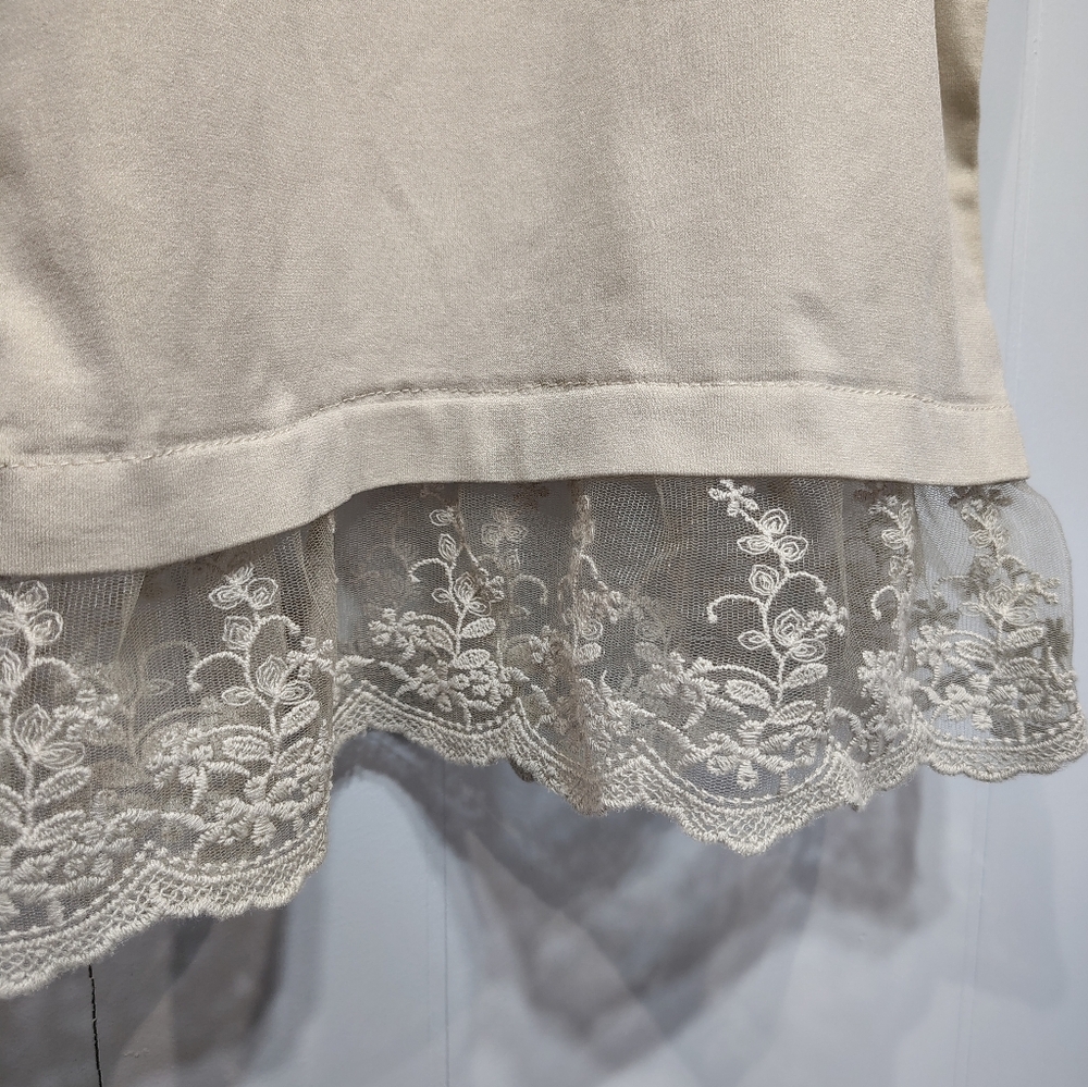 Poof! Taupe Lace Hem Camisole Tank Top Size M/L Adjustable Straps Layering - Picture 3 of 6